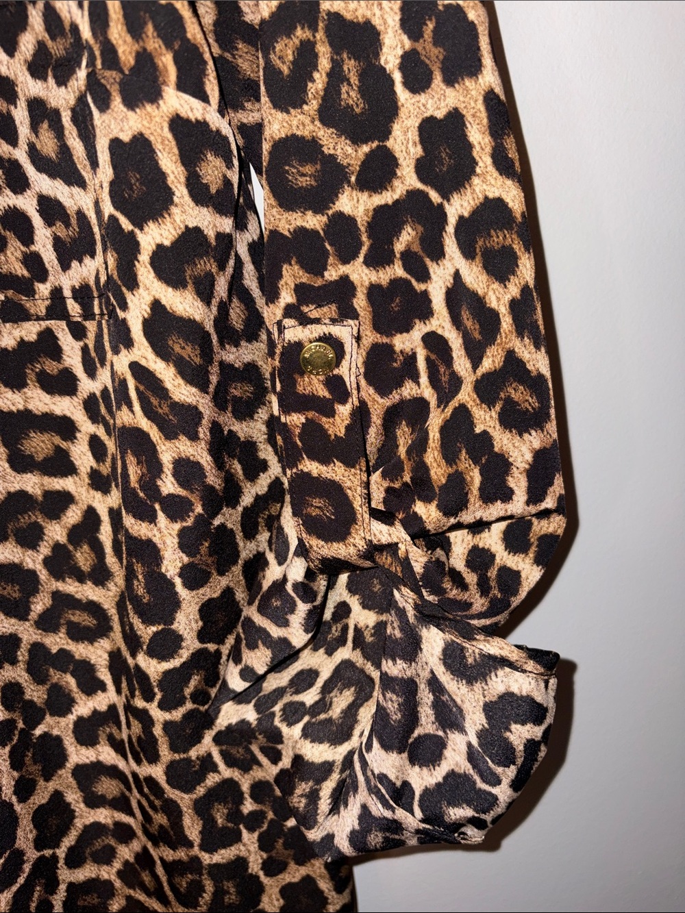 Michael Kors Leopard Print Zip-Front Shirt - Brown/Black M - Picture 5 of 6